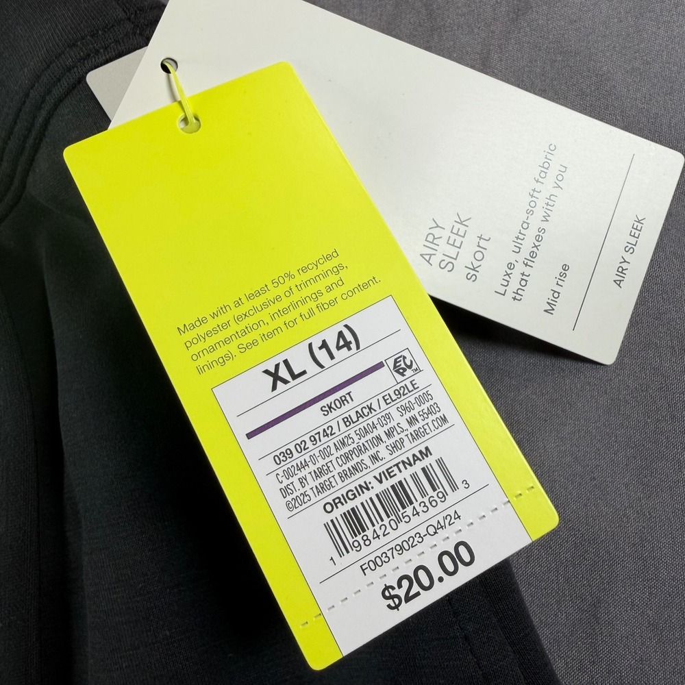 All in Motion Airy Sleek Skort Black Mid Rise Active Skirt XL 14 NWT 039029742 - Picture 3 of 6